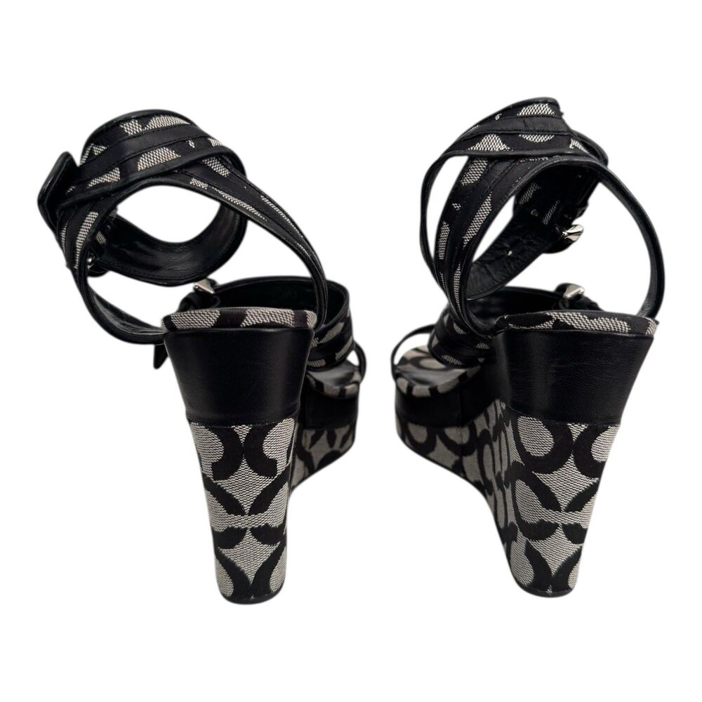 Coach Logo Maralee Wedge Jacquard Sandals Women’s 8.5B Black/Gray - Picture 6 of 9